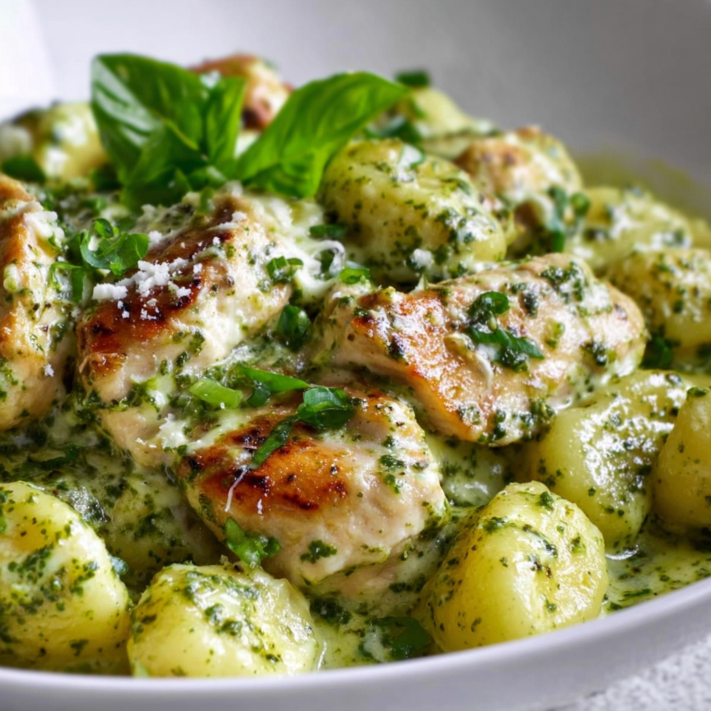 Cozy Creamy Pesto Chicken Gnocchi Dinner