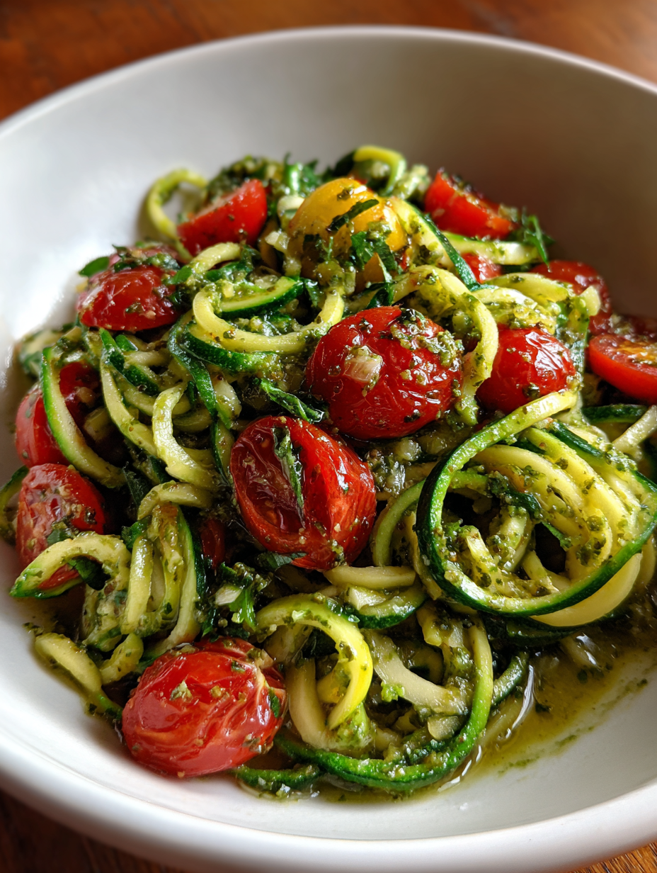 zucchini rezepte schnell: Einfache Zucchini-Nudeln mit Pesto und Kirschtomaten zucchini rezepte schnell