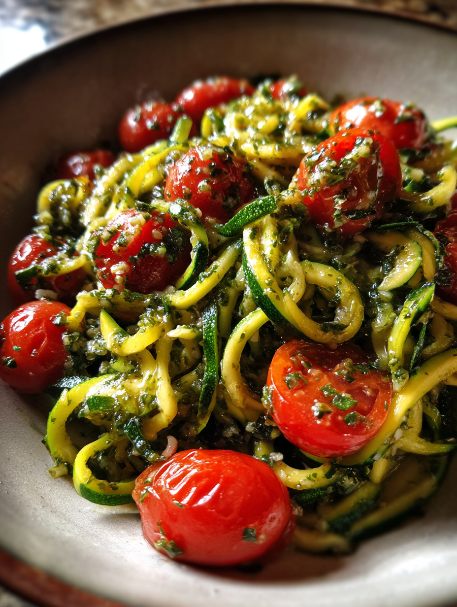 rezept zucchini: Einfaches Gericht mit Pesto und Kirschtomaten rezept zucchini