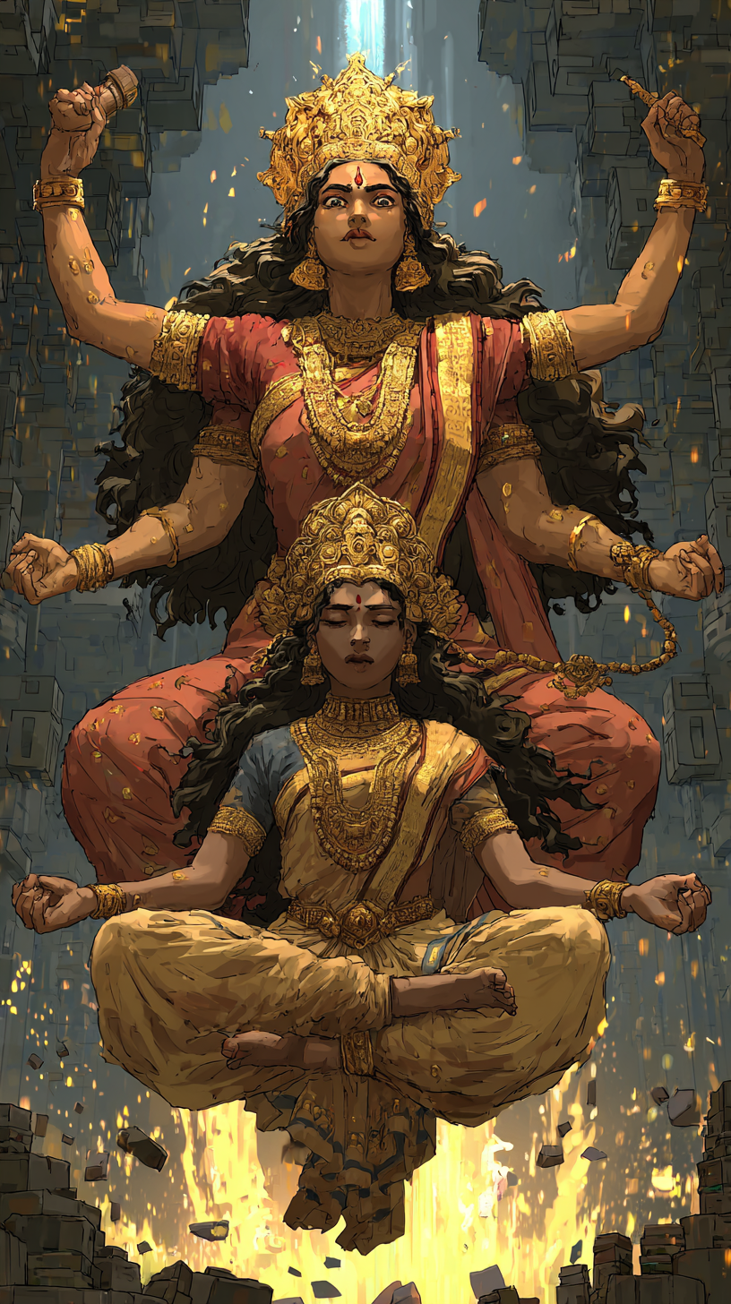 Mythological depiction of the 64 Yoginis commemorating Durga's victory