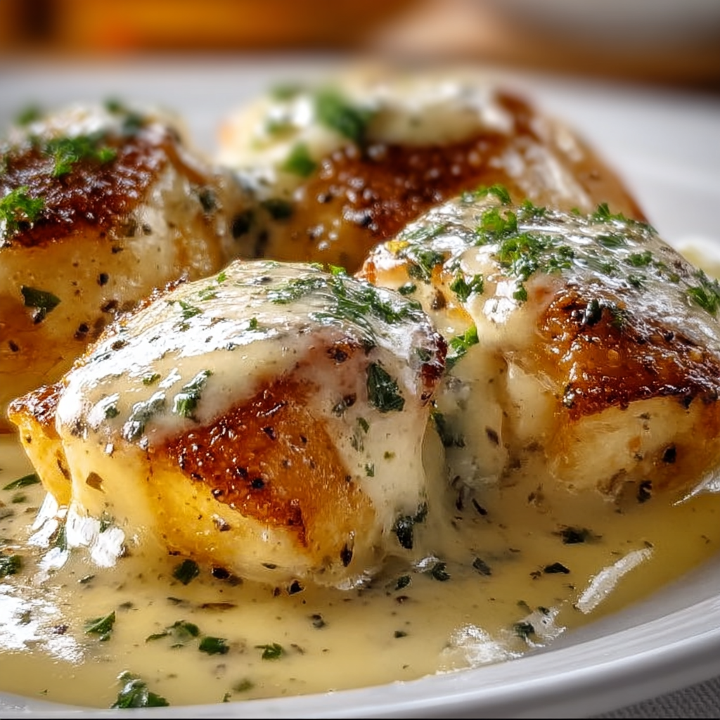 Cozy Chicken Pillows with Garlic Parmesan Sauce Dinner