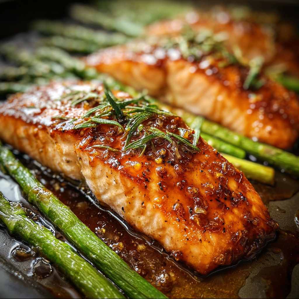 Sheet Pan Honey Glazed Salmon With Asparagus Delight