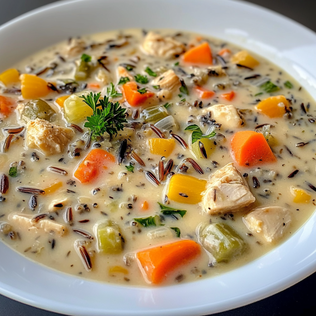 Cozy Soup with wild rice, veggies, and chicken