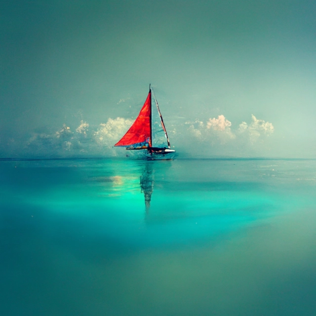 Prompt: sailboat in a tropical bay with crystal clear turquoise water with corals and fish — ar 9:5
