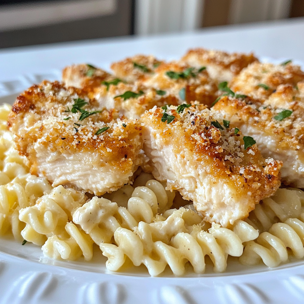 Cozy Garlic Parmesan Chicken Bites with Creamy Rotini Dinner