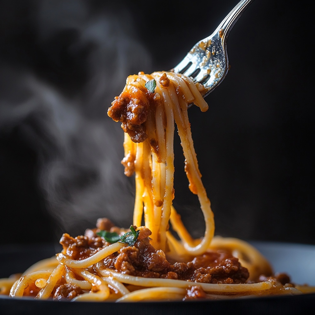 Bolognese Sauce köchelt langsam im Topf mit Gemüse und Hackfleisch
