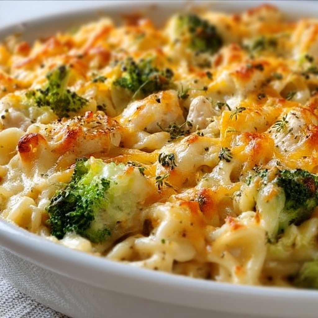 Cozy Broccoli Cheddar Chicken and Noodle Casserole