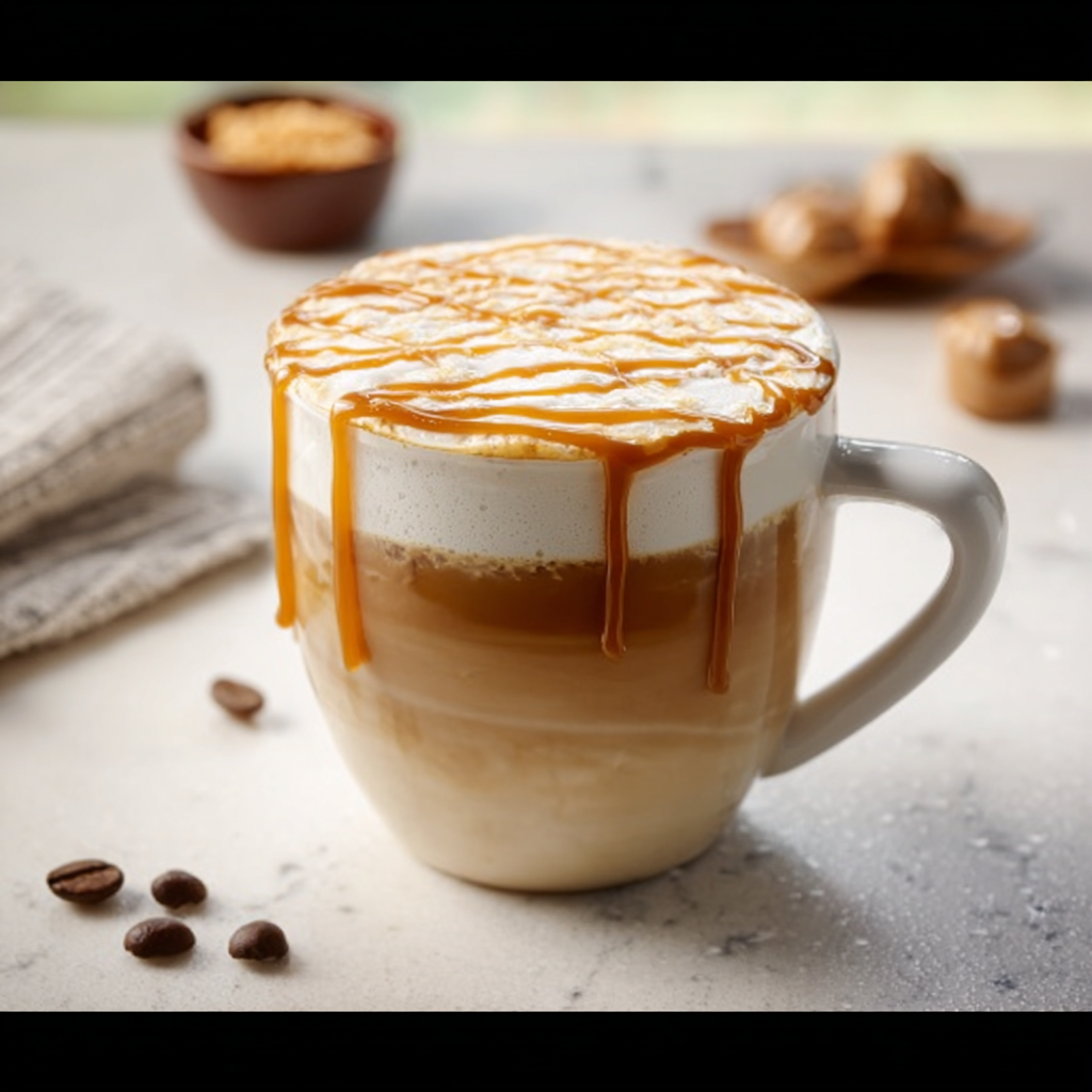 Pouring espresso over the back of a spoon into a glass of milk to create layers