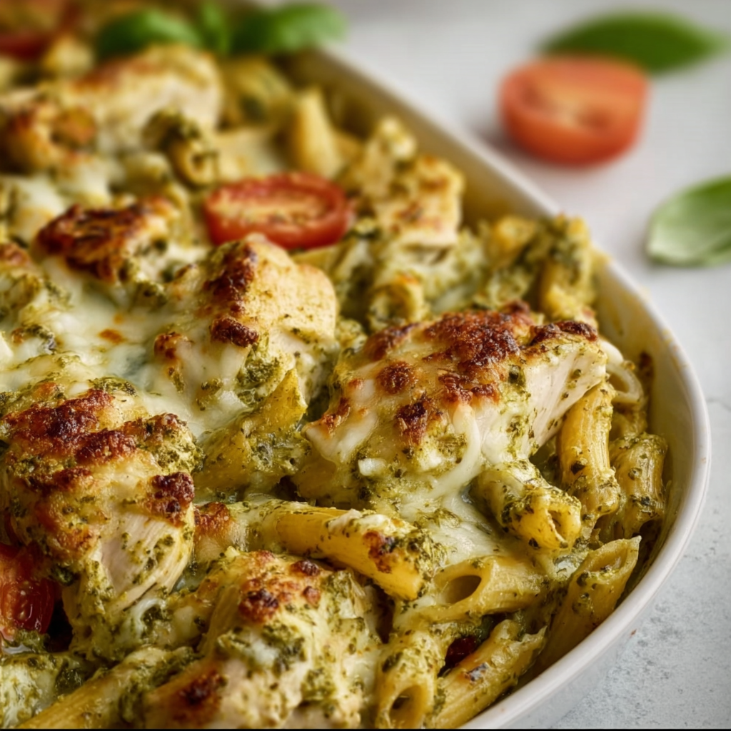 Cozy Pesto Chicken Pasta Bake