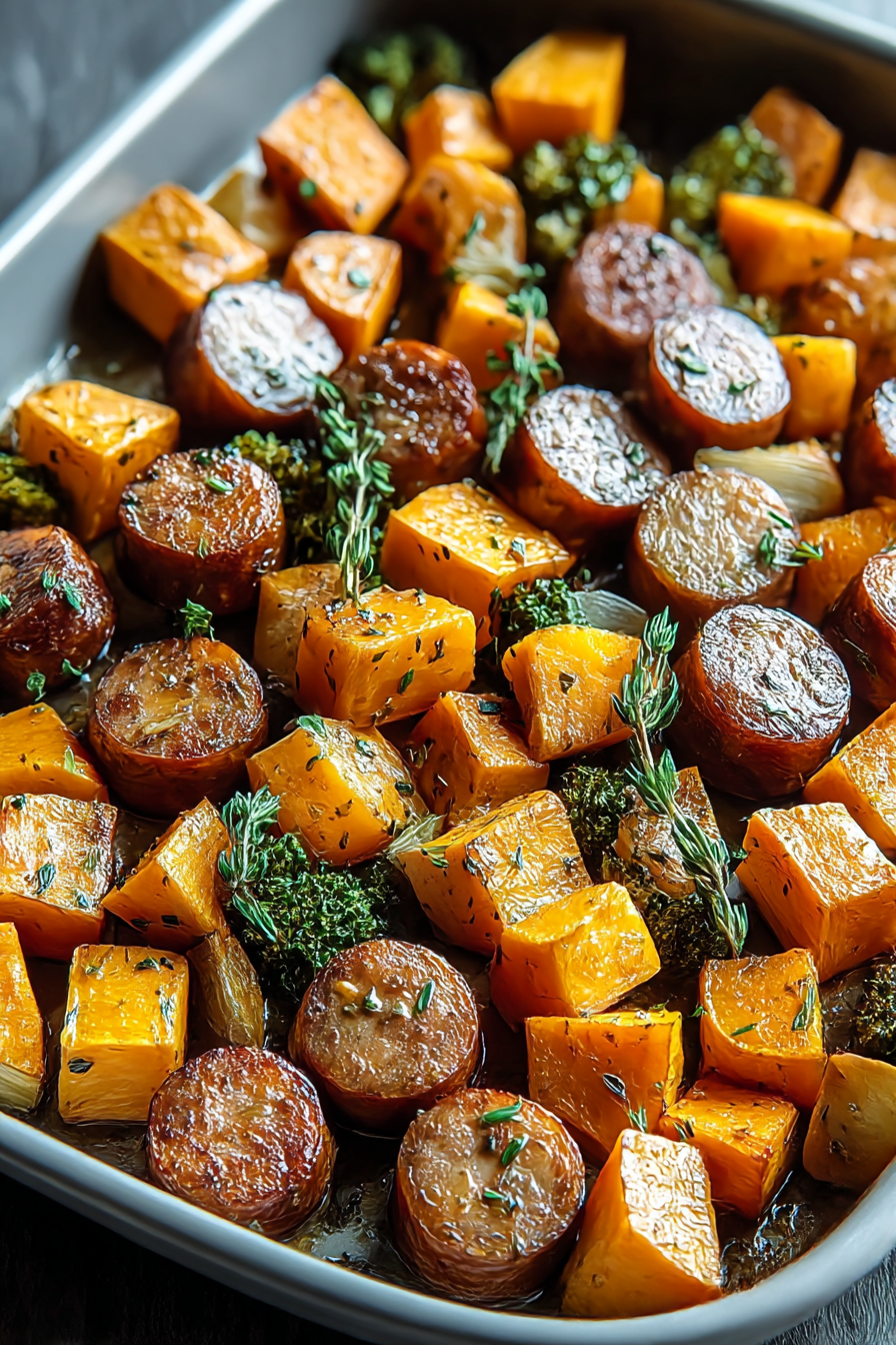 Easy Sheet Pan Sausage and Sweet Potatoes Meal