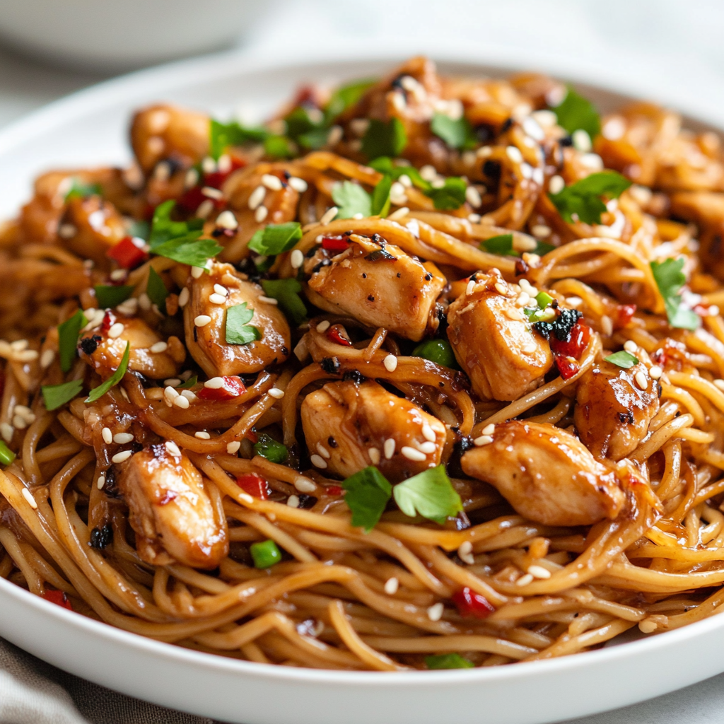 Cozy Sticky Garlic Chicken Noodles Dinner