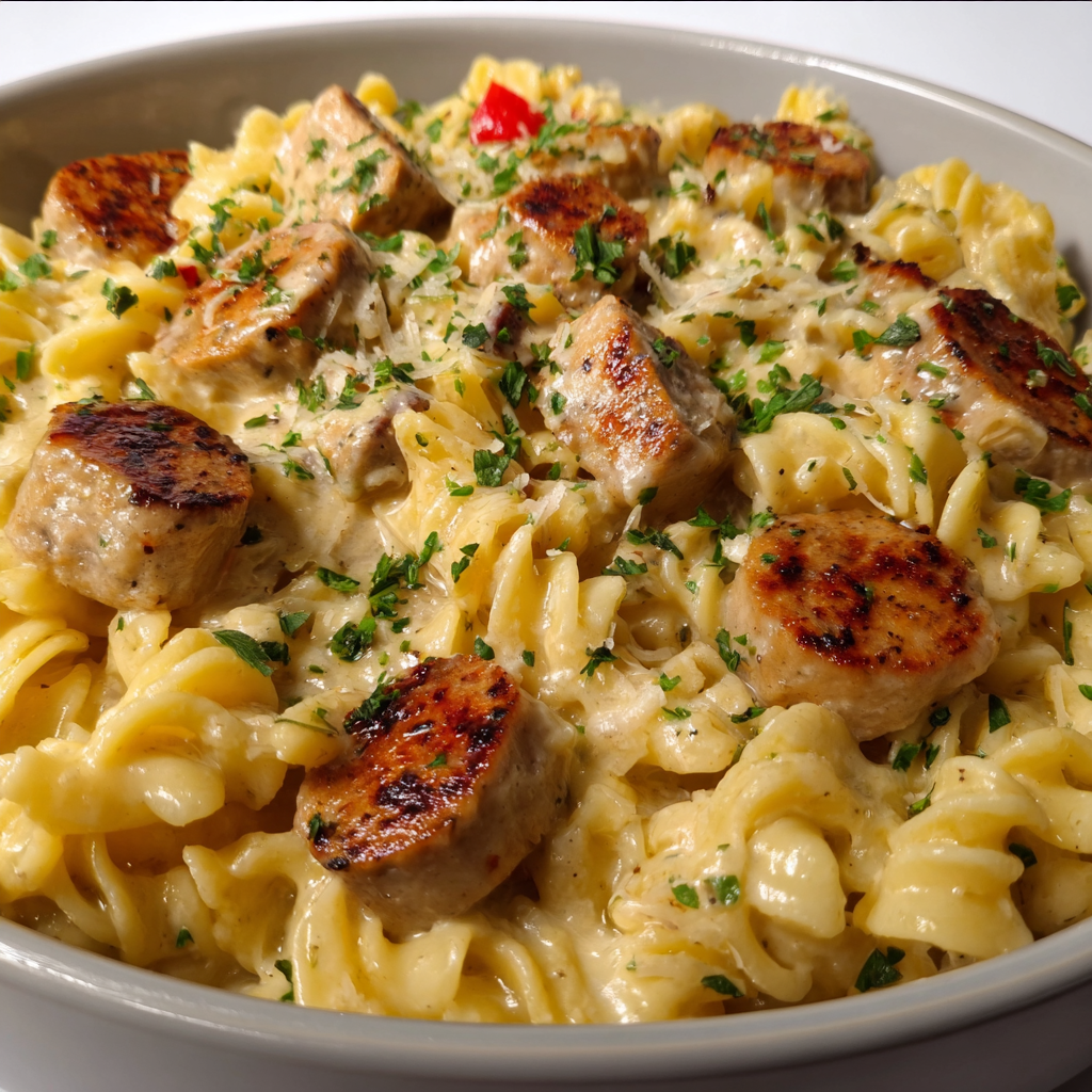 Cozy Creamy Pepper Jack Chicken & Sausage Pasta Dinner