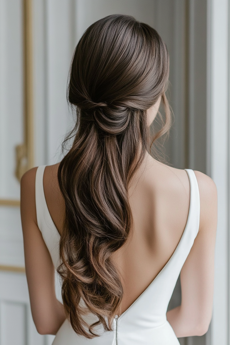 15+ Dreamy Half Up Half Down Prom Hairstyles to Wow on Your Big Night (Curls & Braids!). - 15. Sleek and Straight Half Up with a Tw