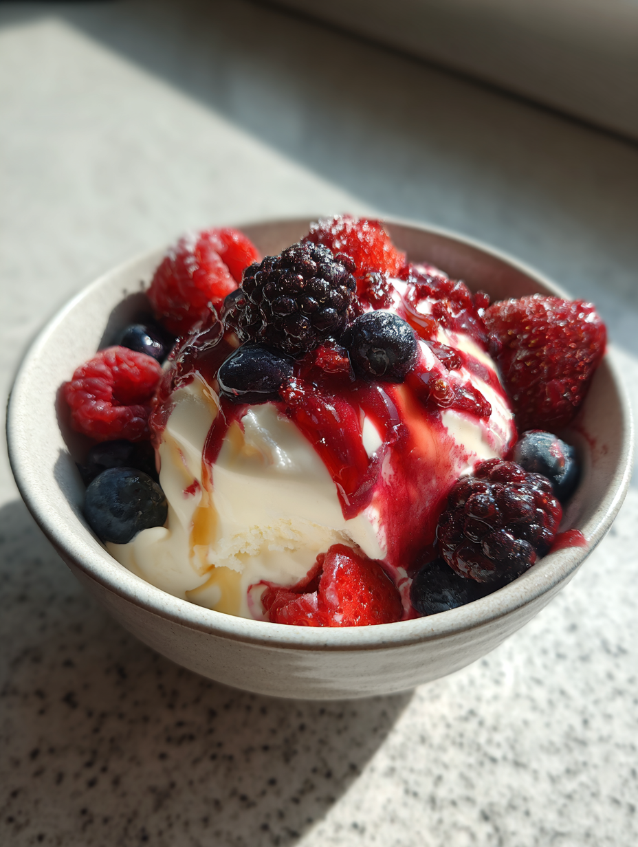 Yoghurtijs met Bosvruchten