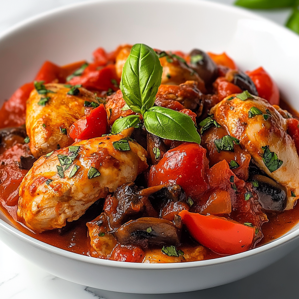 Slow Cooker Chicken Cacciatore with Bell Peppers, Mushrooms and Tomatoes