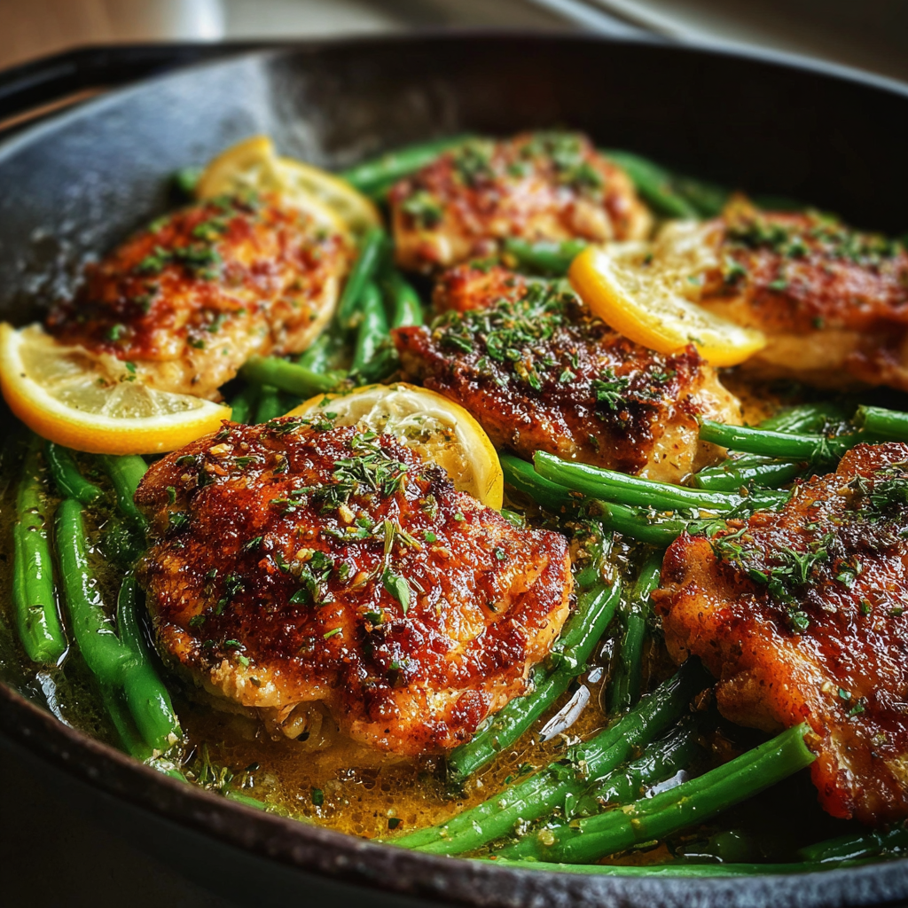 Quick Lemon Garlic Butter Chicken and Green Beans Skillet