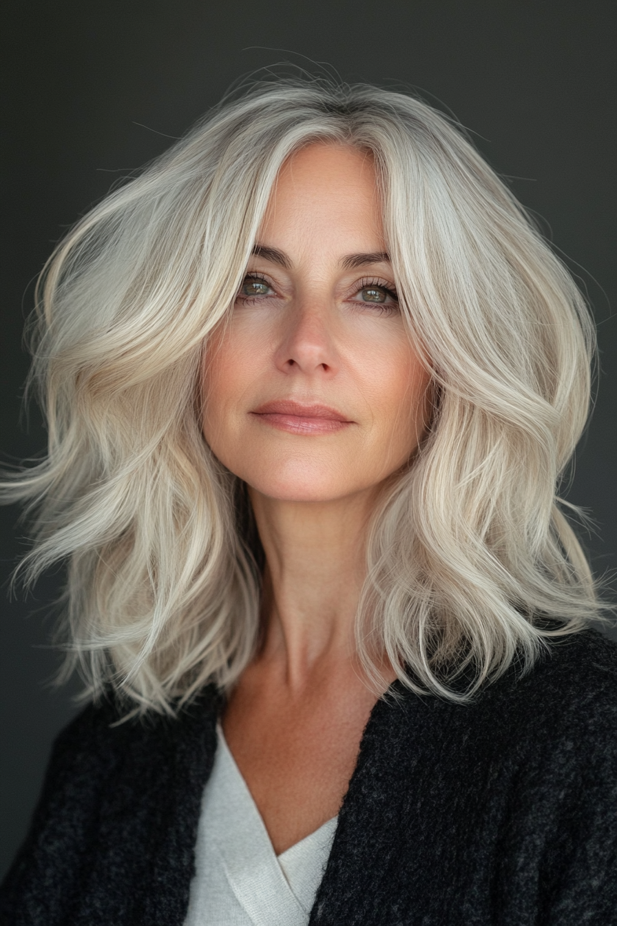 Beyond Expectations: 12+ Elegant Long Hairstyles for the Modern Woman Over 50. - 3. Wavy Lob (Long Bob)