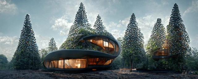 Prompt: Metamorphic, parametric, organic, synthetic house in a giant tree full hd, 8k, octain render