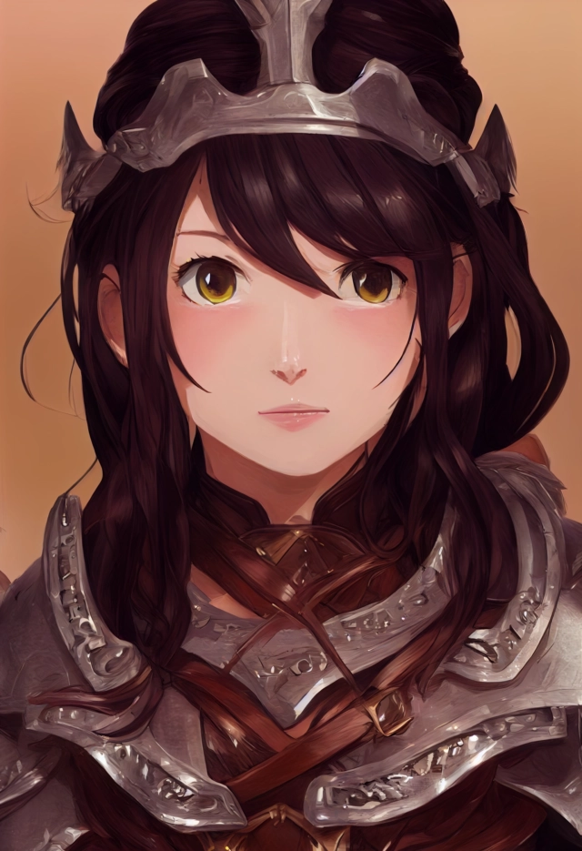 Prompt: granblue fantasy girl character concept art and illustration by akihiko yoshida, style of pixar, amazing detailed face closeup, Long plaited brown hair, big beautiful eyes, fighter warrior, wearing a fighter leather armor, royal themed armor, action, madhouse and kyoani character face, cute, pretty girl, portrait, pixiv, artstation, specatcualr details, Volumetric Lighting, Dramatic lighting