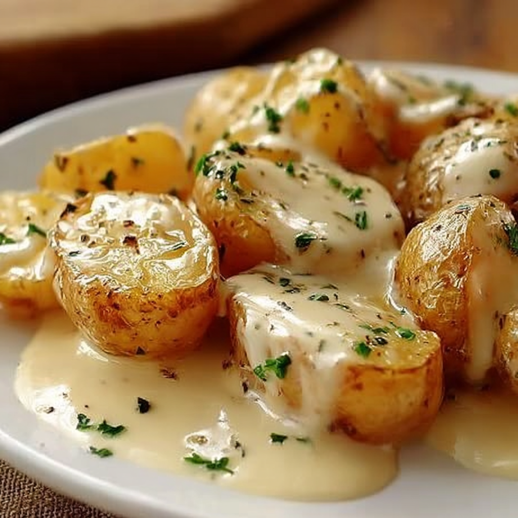 Irresistible Baked Potatoes with Parmesan Cream Sauce Delight