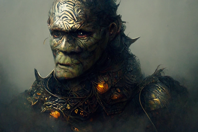 Prompt: <<https://s.mj.run/pmmSRwU1tnU>> enraged lord of the rings orc, monsterlike armor, living armor, character design, full body portrait, organic armor, high detail, intricate detail, dramatic lightning, low angle