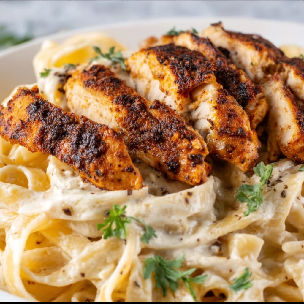 Cozy Creamy Blackened Chicken Alfredo Pasta Dinner
