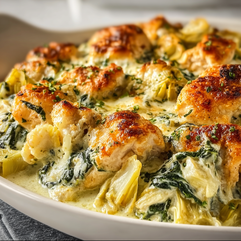 High-Protein Spinach and Artichoke Chicken Casserole