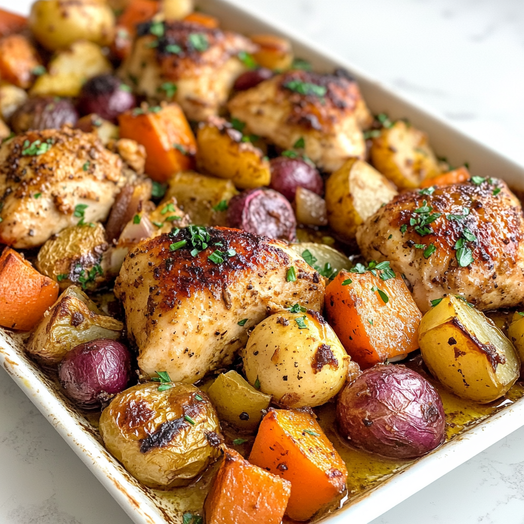 Sheet Pan Miso Honey Garlic Chicken & Root Vegetables