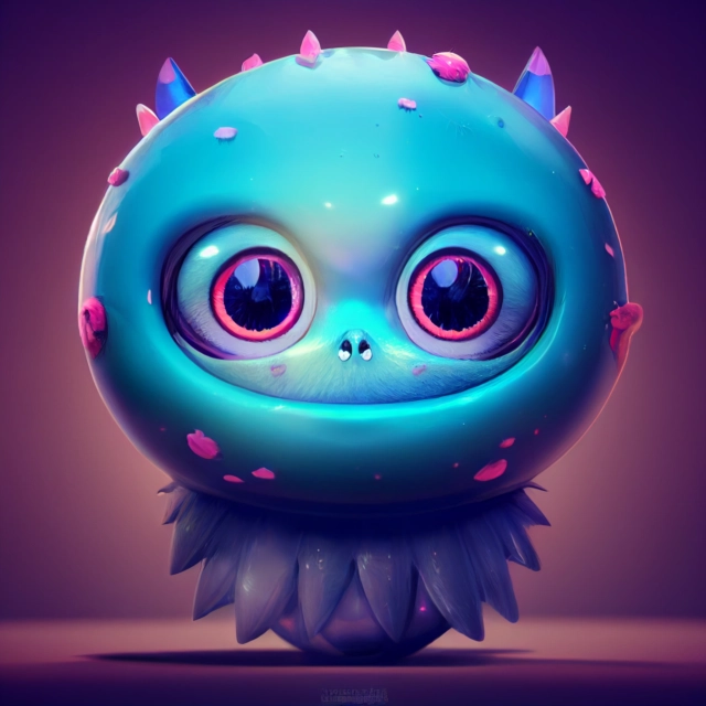 Prompt: cute fantasy sweet monster with large eyes full body extremely detailed 3D animation symmetrical centred lots of light colourful octane render