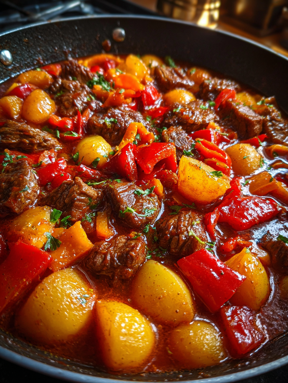 gulasch rezept: Ungarisches Gulasch mit Paprika und Kartoffeln gulasch rezept