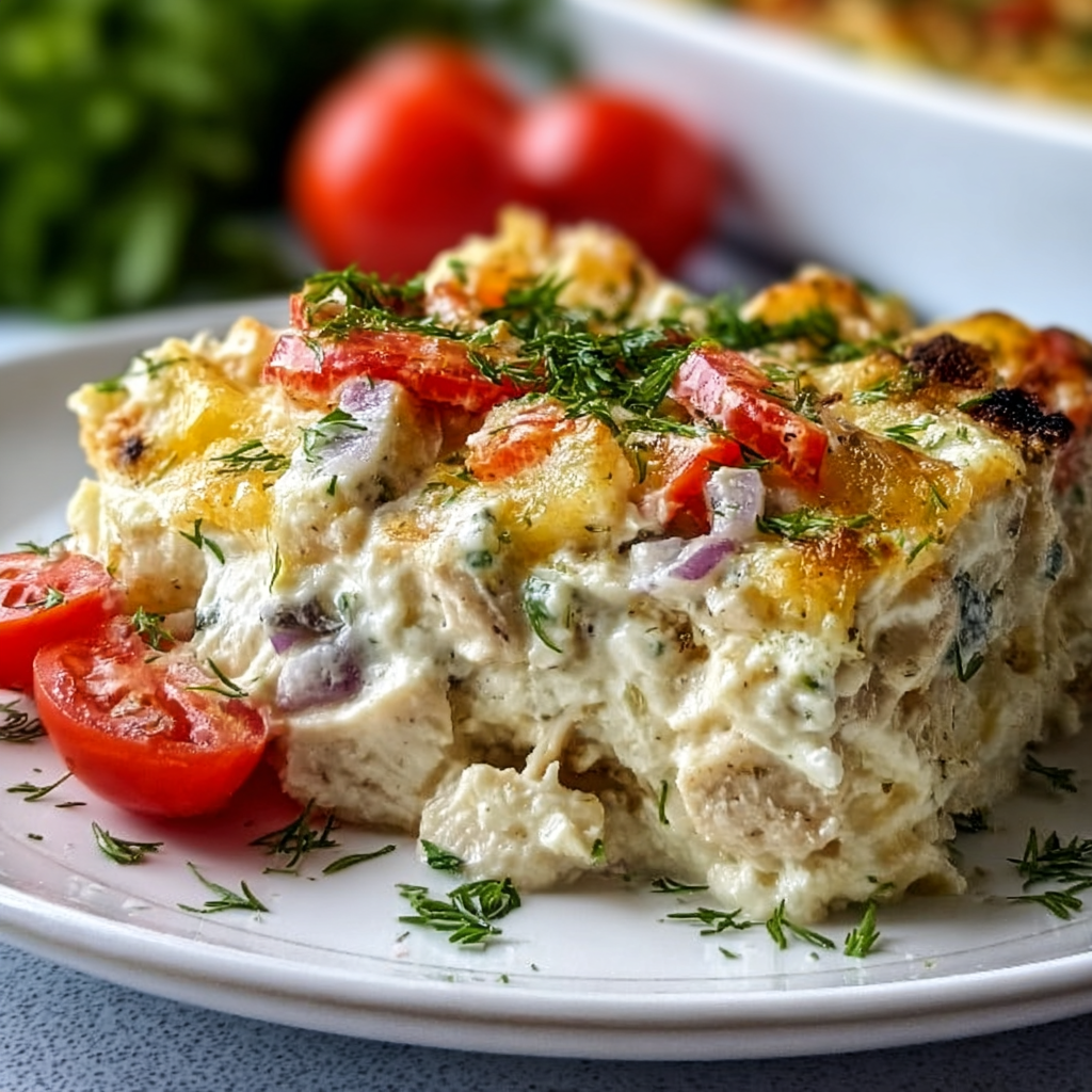 Cozy Dump-and-Bake Chicken Tzatziki Casserole