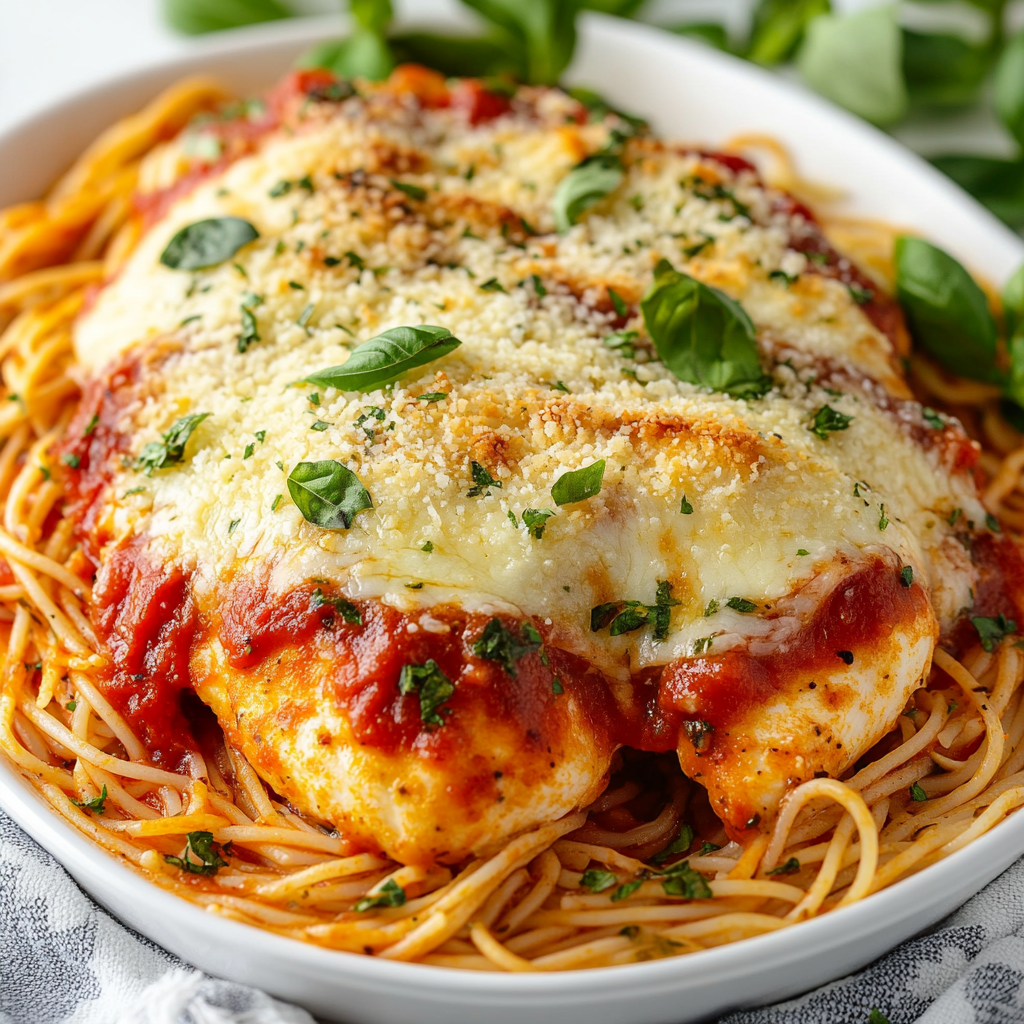 Cozy Baked Chicken Parmesan with Spaghetti and Marinara