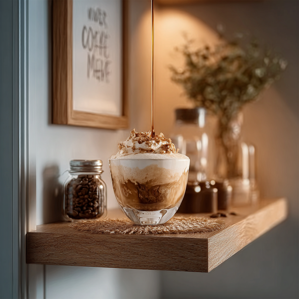 Close-up of a coffee bloom during pour over, with bubbles releasing from the coffee bed