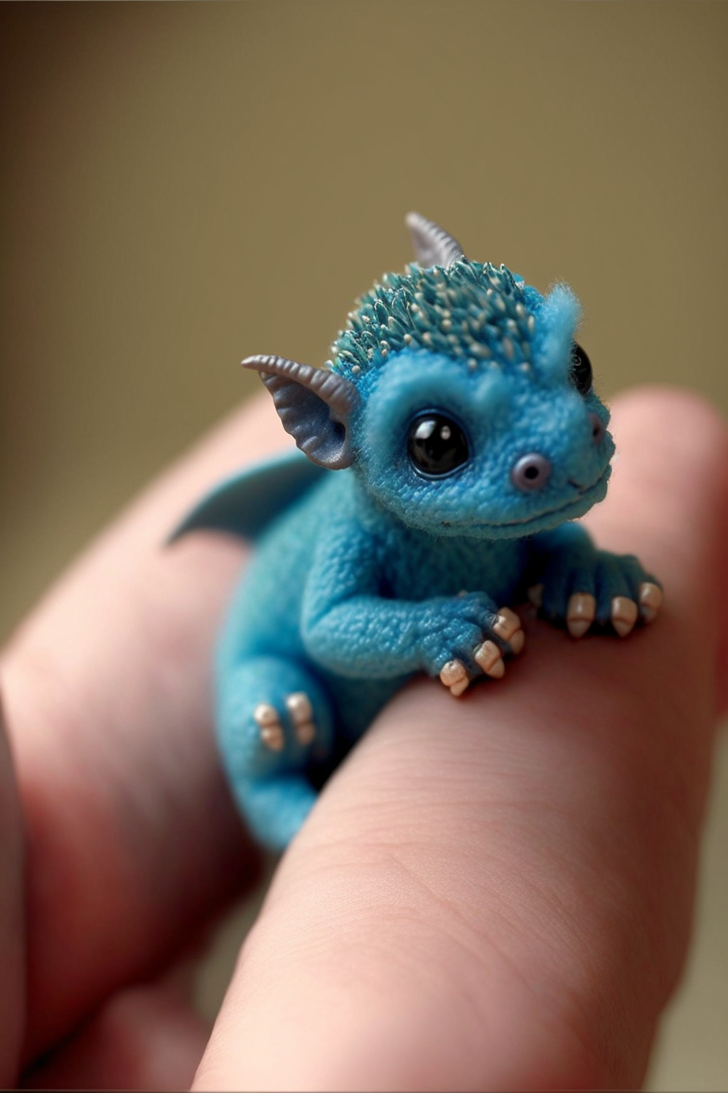 cute tiny blue dragon in hand