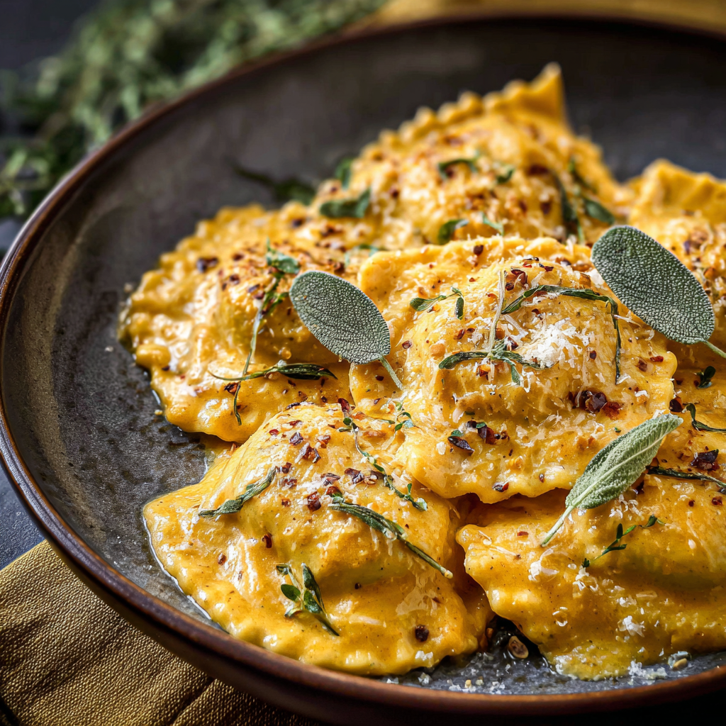 Creamy Pumpkin Ravioli Pasta