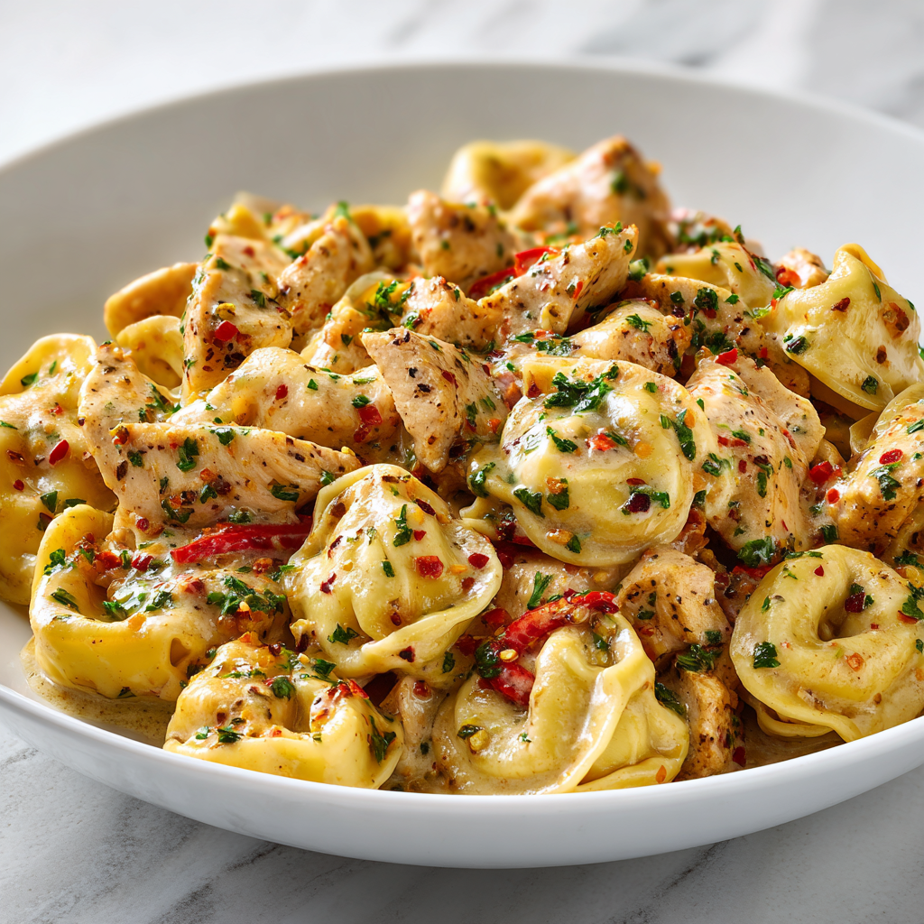 Cozy Cajun Chicken Tortellini with Garlic Sauce Dinner
