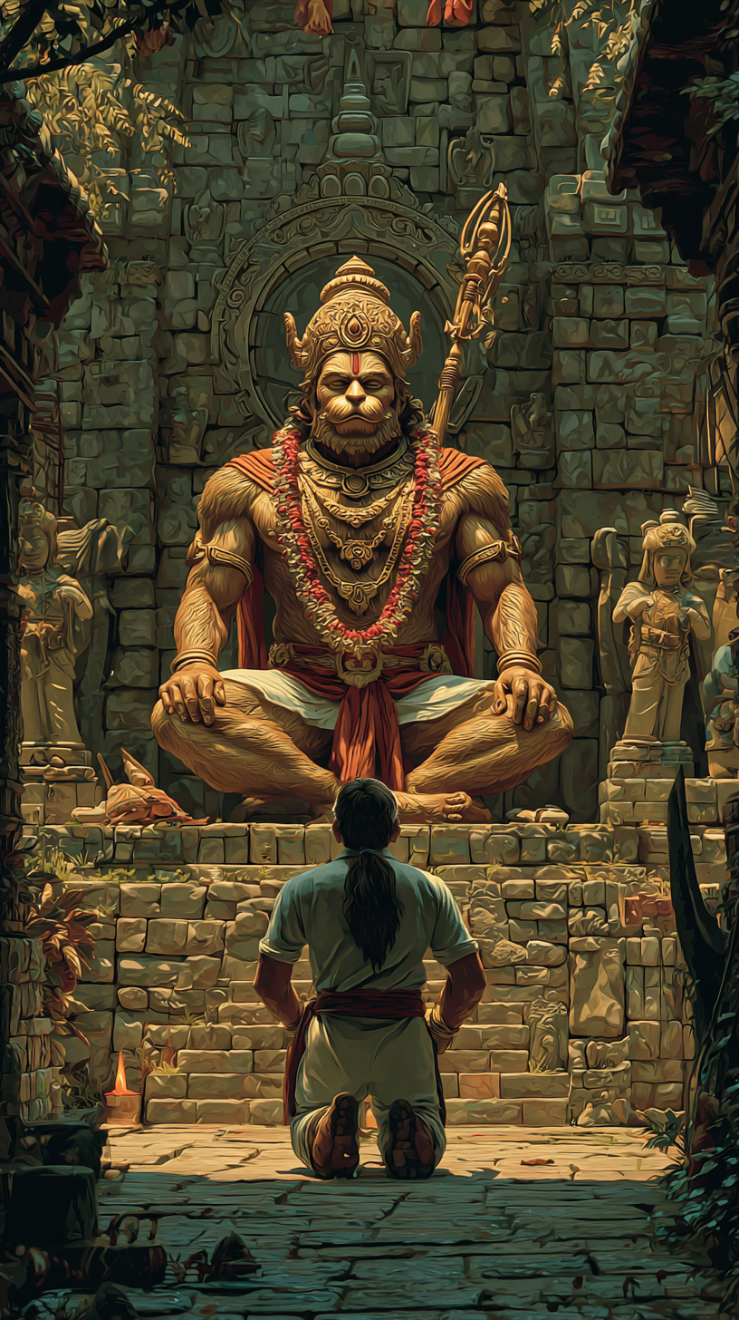 Hanuman idol with Abhaya Mudra and mace
