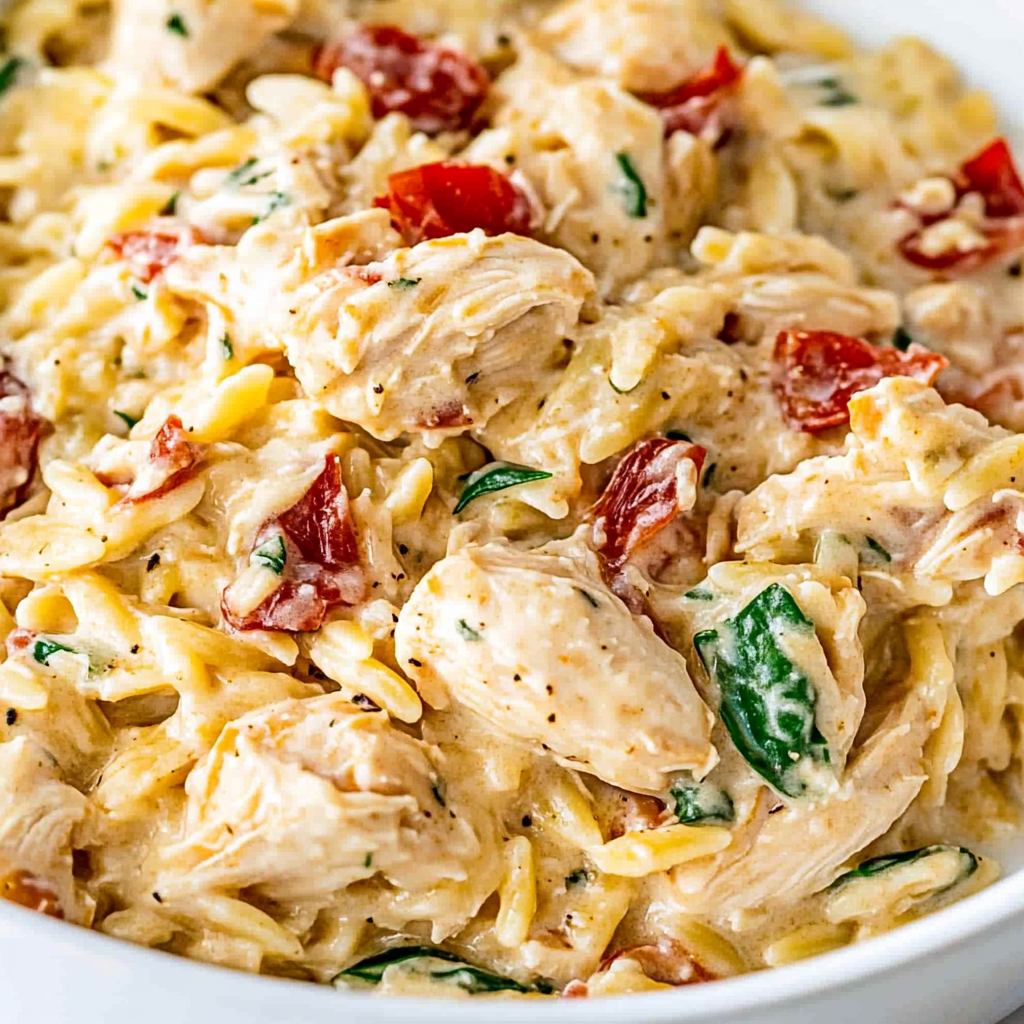 Slow Cooker Creamy Tuscan Chicken Orzo