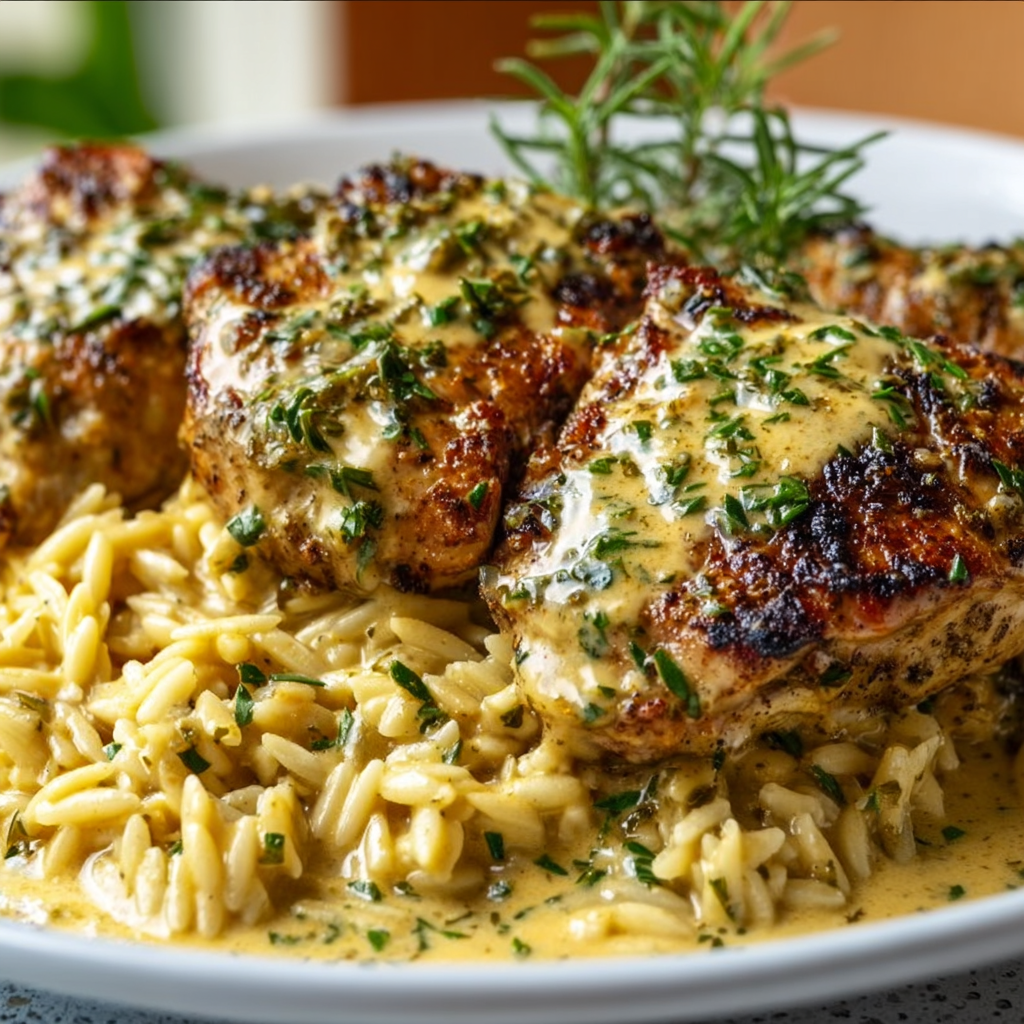 Crockpot Mustard Herb Chicken And Creamy Orzo