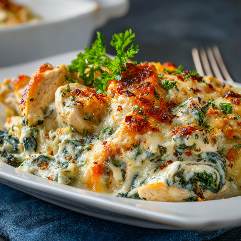 Cozy Cheesy Chicken and Spinach Casserole