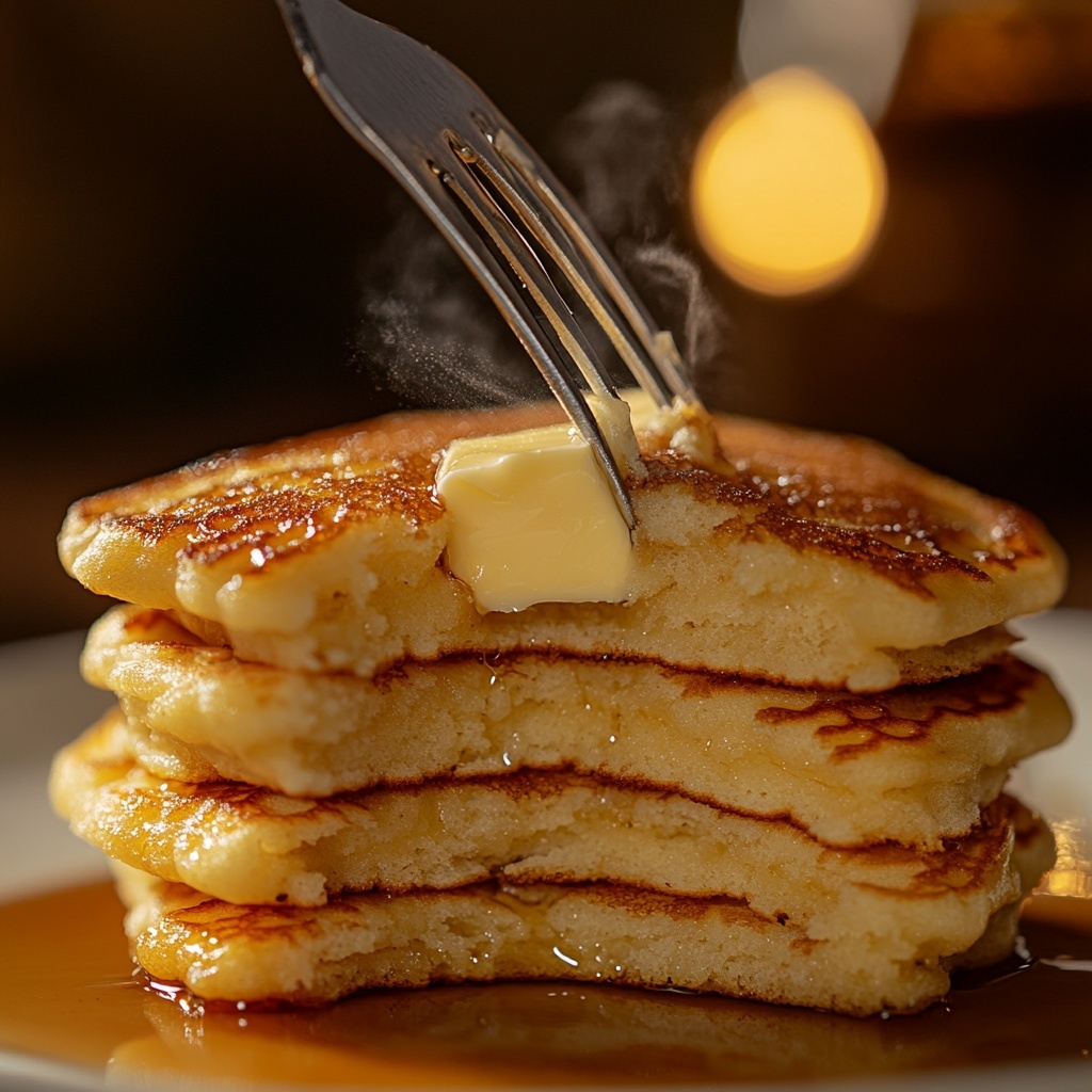 Pancake-Teig in der Pfanne mit sichtbaren Blasen an der Oberfläche
