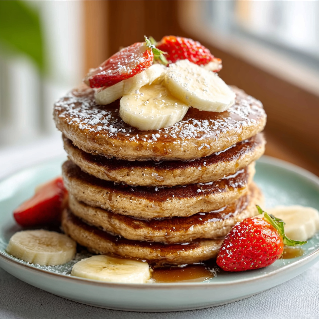 Blender with pancake batter, showing a smooth, lump-free consistency after blending.