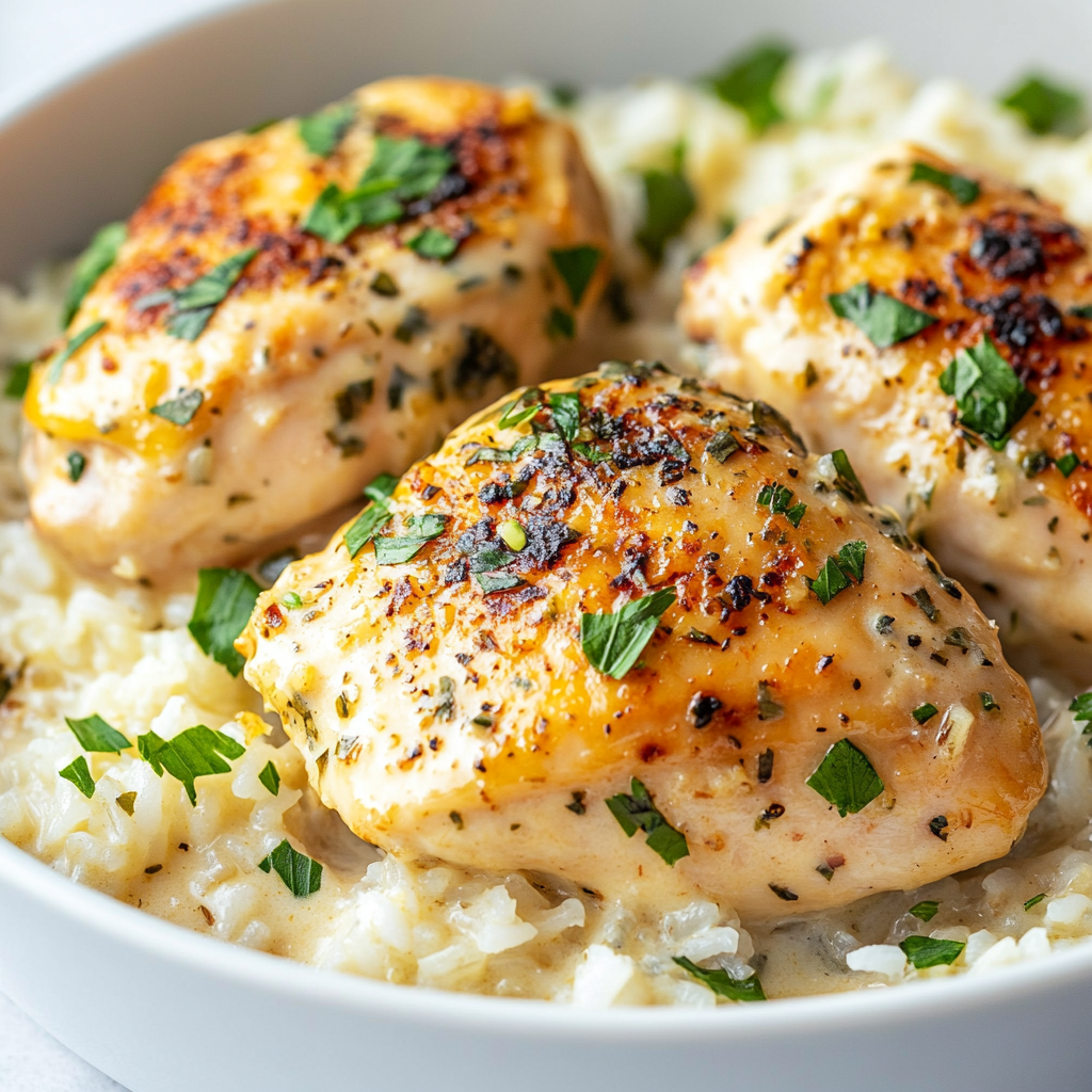 Cozy One-Pan Creamy Garlic Butter Chicken and Rice Dinner