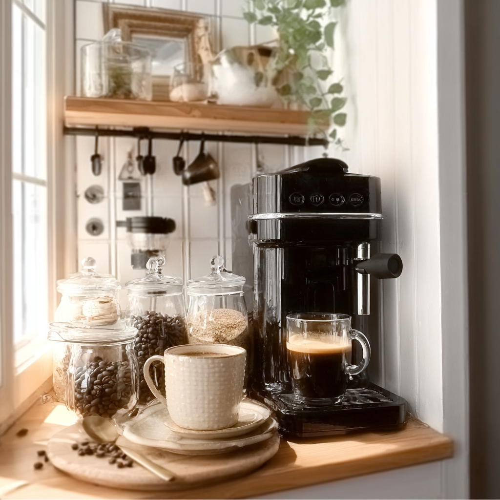 Close-up of a gooseneck kettle pouring water over coffee grounds in a pour-over dripper