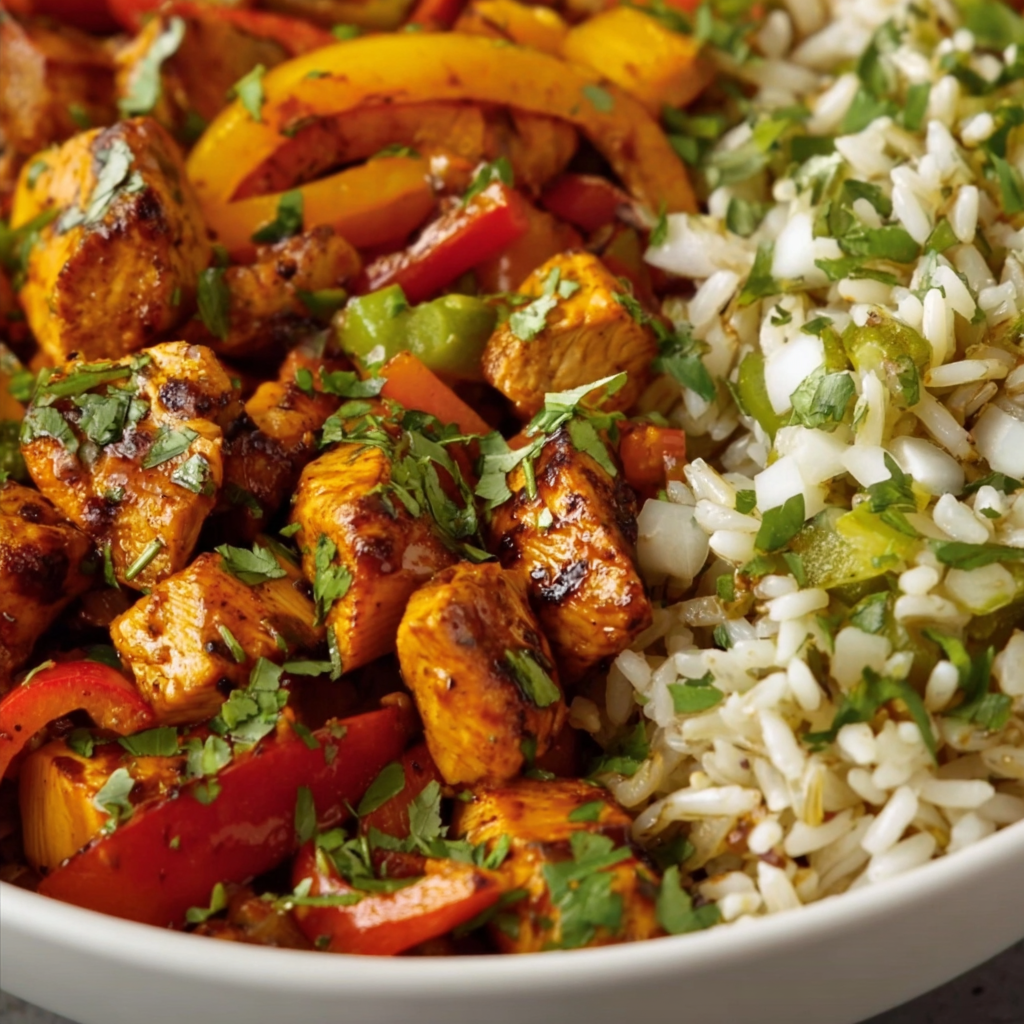 Cozy Chicken Fajitas Bowl with rice Dinner
