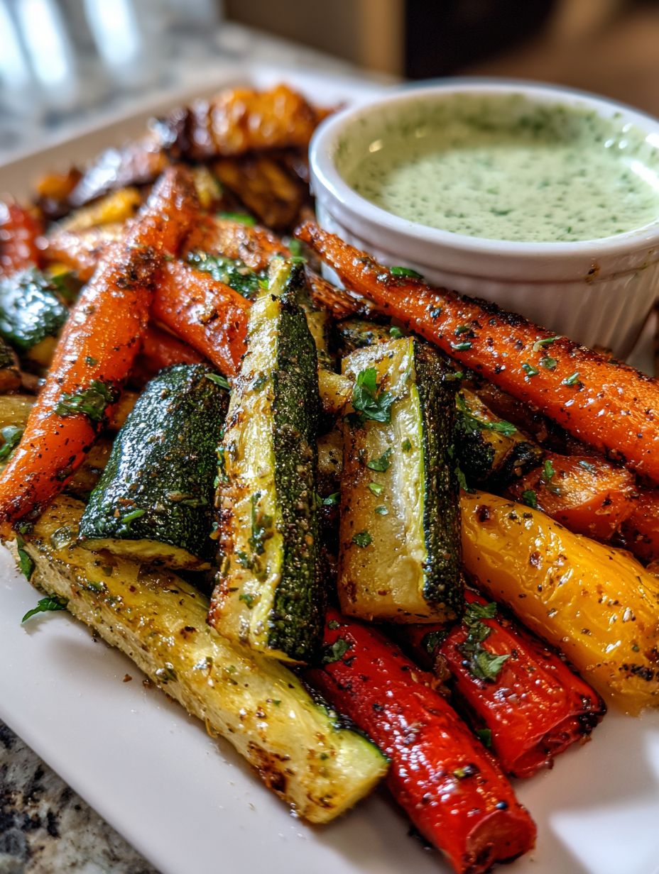 airfryer rezepte gemüse: Leckerer luftfrittierter Gemüse-Mix mit Dip airfryer rezepte gemüse